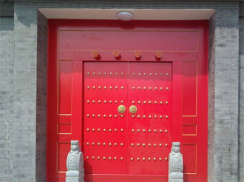 长安中国传统四合院系列朱红色中式木制大门木作